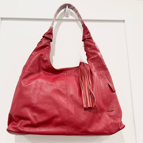 Sharif Cyprus Haircalf & Leather Ruffle w/ Oversized Tassel Puller Hobo Bag NWOT - Picture 10 of 13